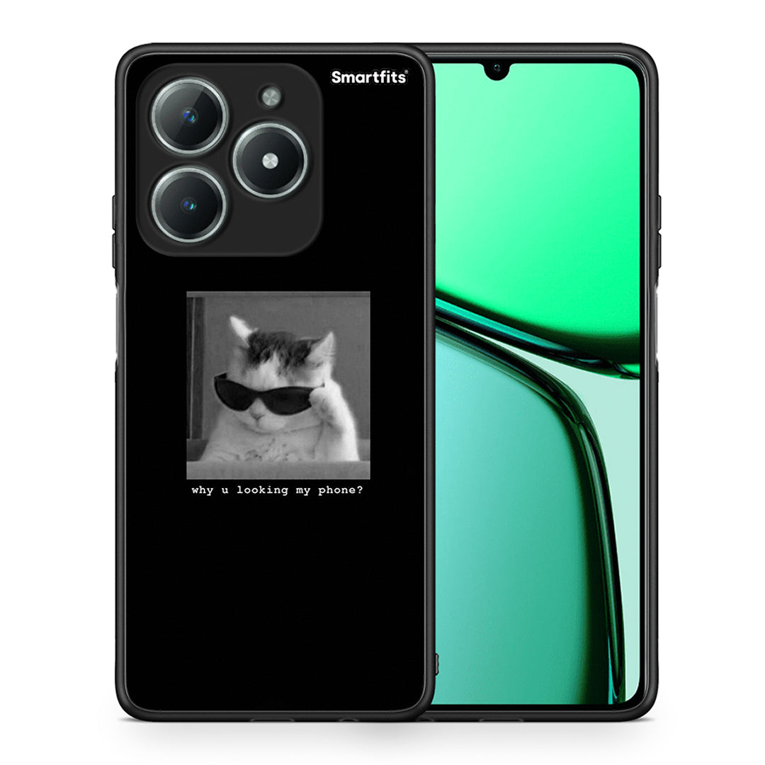 Θήκη Realme C63 4G Meme Cat από τη Smartfits με σχέδιο στο πίσω μέρος και μαύρο περίβλημα | Realme C63 4G Meme Cat case with colorful back and black bezels