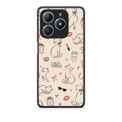 Θήκη Realme C63 4G Minimal Cat and Fashion Doodles on Cream από τη Smartfits με σχέδιο στο πίσω μέρος και μαύρο περίβλημα | Realme C63 4G Minimal Cat and Fashion Doodles on Cream case with colorful back and black bezels