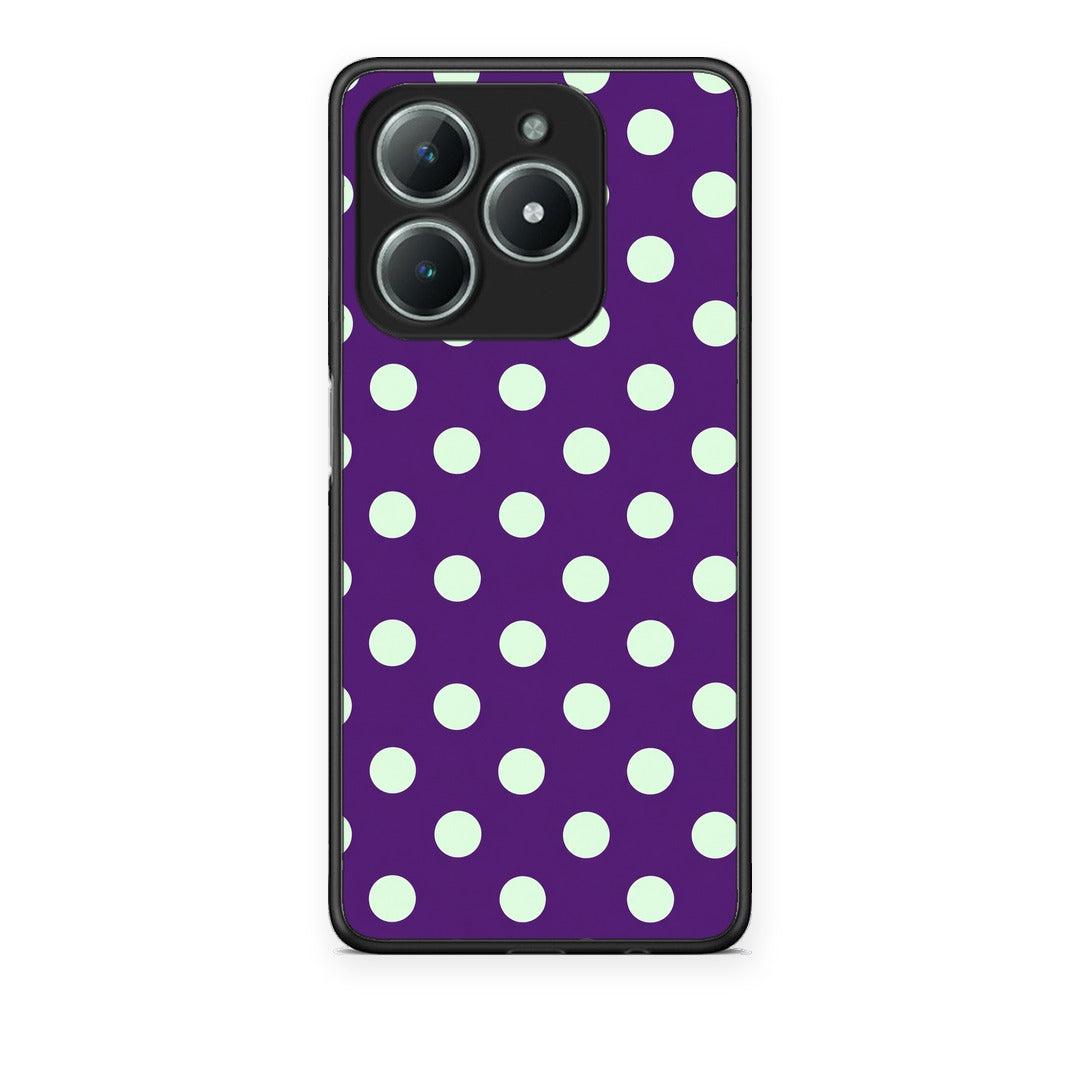 Θήκη Realme C63 4G Mint Polka Dots on Purple από τη Smartfits με σχέδιο στο πίσω μέρος και μαύρο περίβλημα | Realme C63 4G Mint Polka Dots on Purple case with colorful back and black bezels