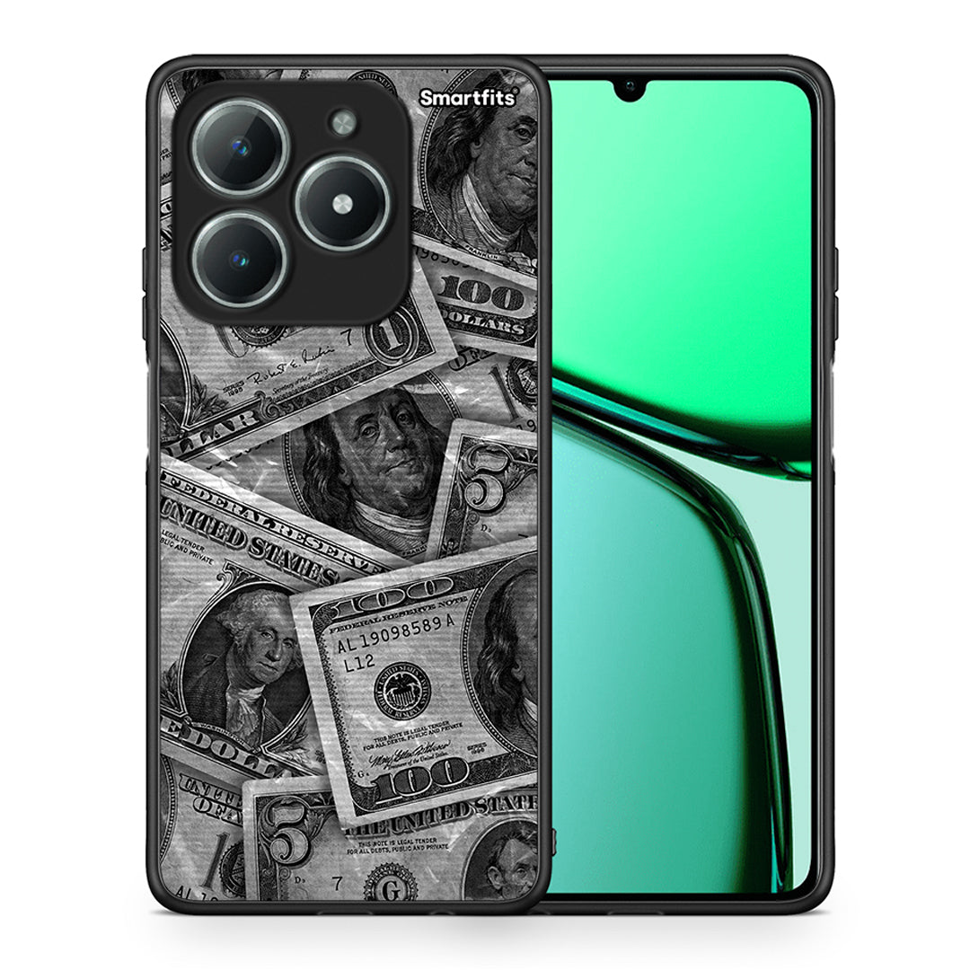 Θήκη Realme C61 Money Dollars από τη Smartfits με σχέδιο στο πίσω μέρος και μαύρο περίβλημα | Realme C61 Money Dollars case with colorful back and black bezels