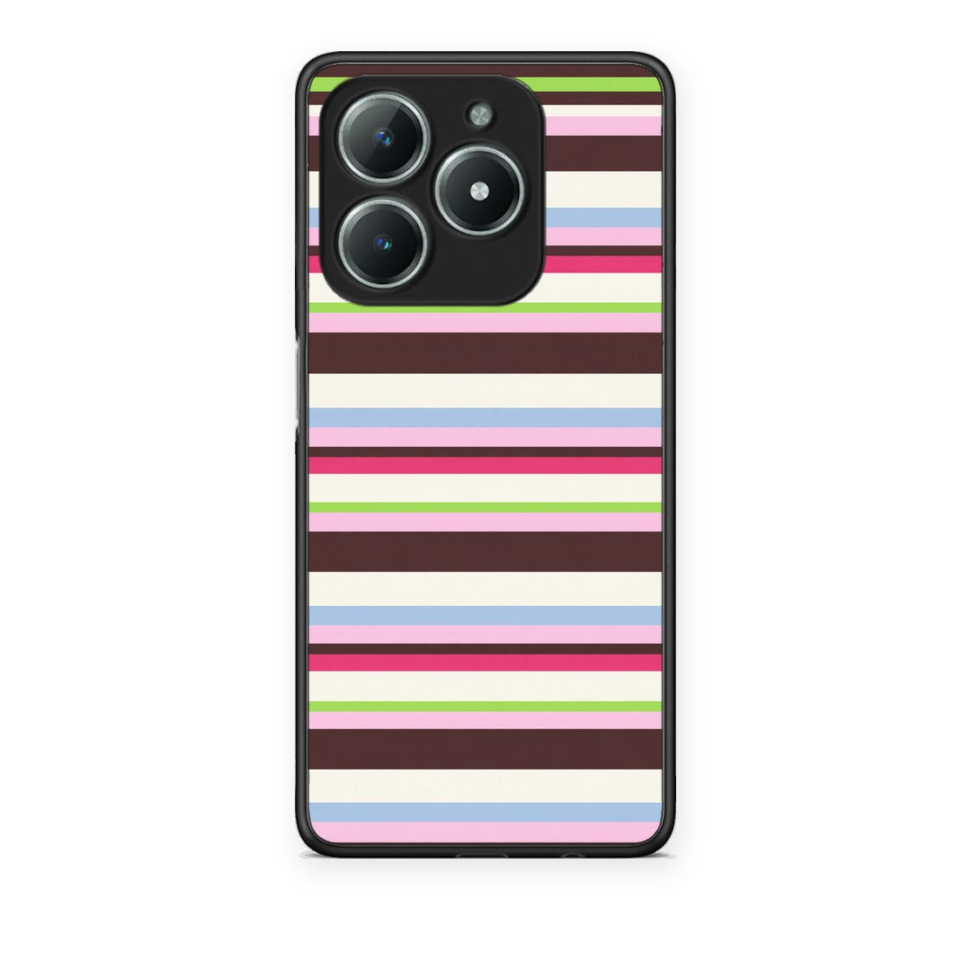 Θήκη Realme C63 4G Multicolour Horizontal Stripes από τη Smartfits με σχέδιο στο πίσω μέρος και μαύρο περίβλημα | Realme C63 4G Multicolour Horizontal Stripes case with colorful back and black bezels