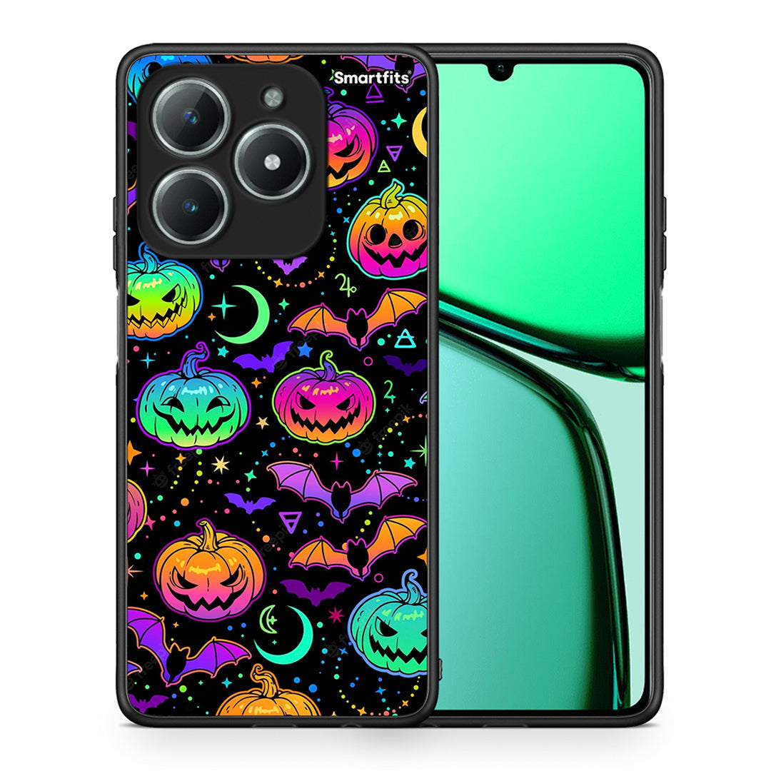 Θήκη Realme C63 4G Neon Halloween από τη Smartfits με σχέδιο στο πίσω μέρος και μαύρο περίβλημα | Realme C63 4G Neon Halloween case with colorful back and black bezels
