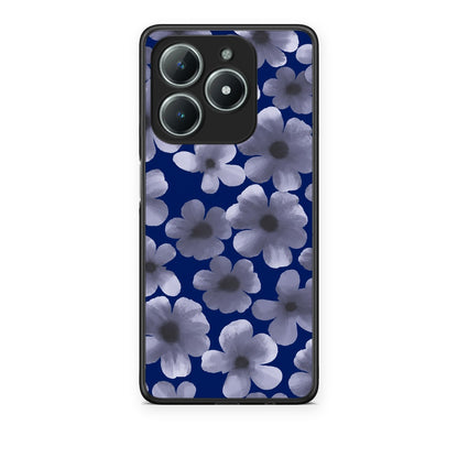 Θήκη Realme C61 Pale Blue Flowers on Navy από τη Smartfits με σχέδιο στο πίσω μέρος και μαύρο περίβλημα | Realme C61 Pale Blue Flowers on Navy case with colorful back and black bezels