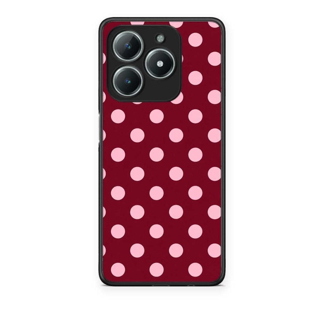 Θήκη Realme C63 4G Pink Polka Dots on Burgundy από τη Smartfits με σχέδιο στο πίσω μέρος και μαύρο περίβλημα | Realme C63 4G Pink Polka Dots on Burgundy case with colorful back and black bezels