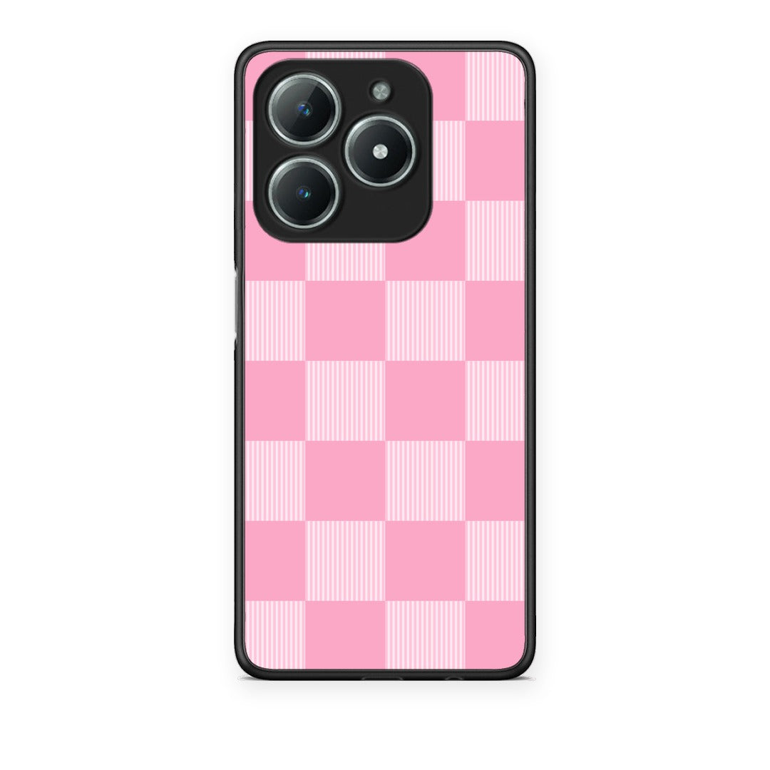 Θήκη Realme C63 4G Pink and White Striped Checks από τη Smartfits με σχέδιο στο πίσω μέρος και μαύρο περίβλημα | Realme C63 4G Pink and White Striped Checks case with colorful back and black bezels
