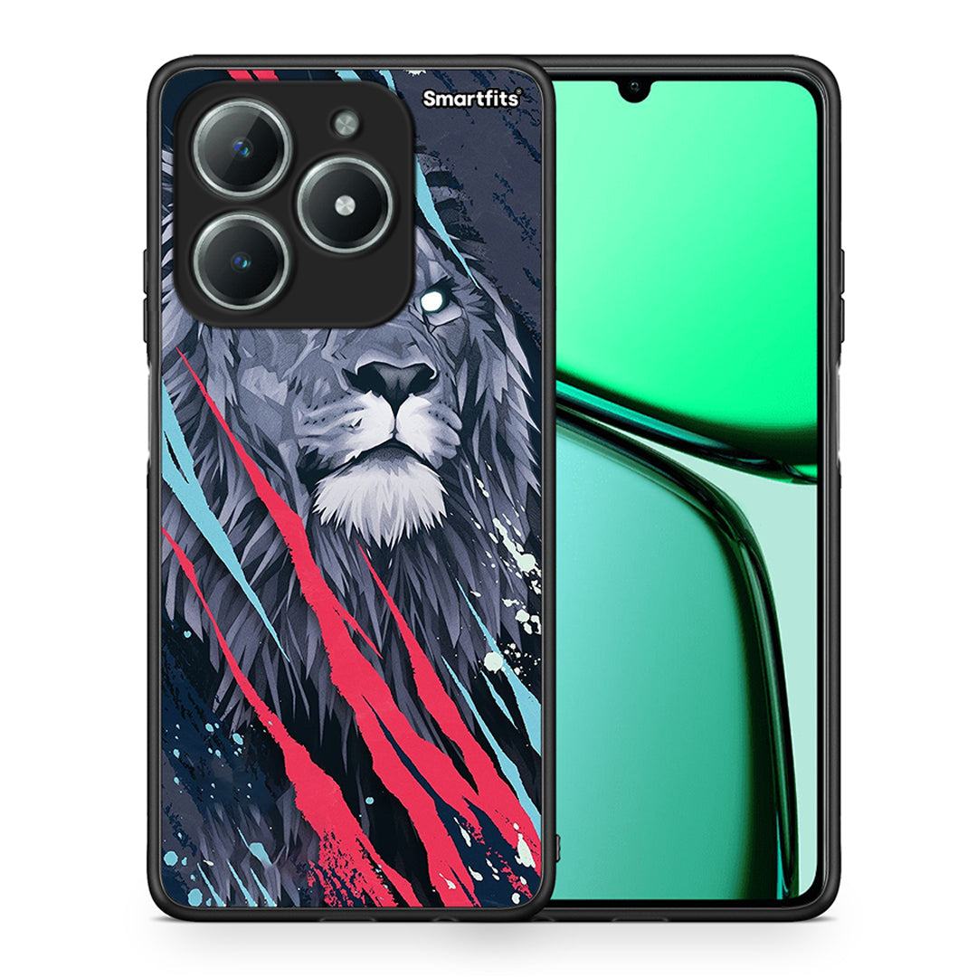 Θήκη Realme C61 Lion Designer PopArt από τη Smartfits με σχέδιο στο πίσω μέρος και μαύρο περίβλημα | Realme C61 Lion Designer PopArt case with colorful back and black bezels