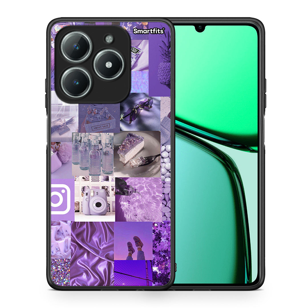 Θήκη Realme C61 Purple Aesthetic Collage από τη Smartfits με σχέδιο στο πίσω μέρος και μαύρο περίβλημα | Realme C61 Purple Aesthetic Collage case with colorful back and black bezels