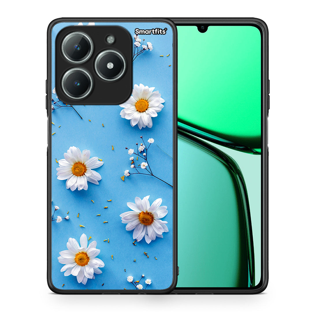 Θήκη Realme C61 Real Daisies από τη Smartfits με σχέδιο στο πίσω μέρος και μαύρο περίβλημα | Realme C61 Real Daisies case with colorful back and black bezels