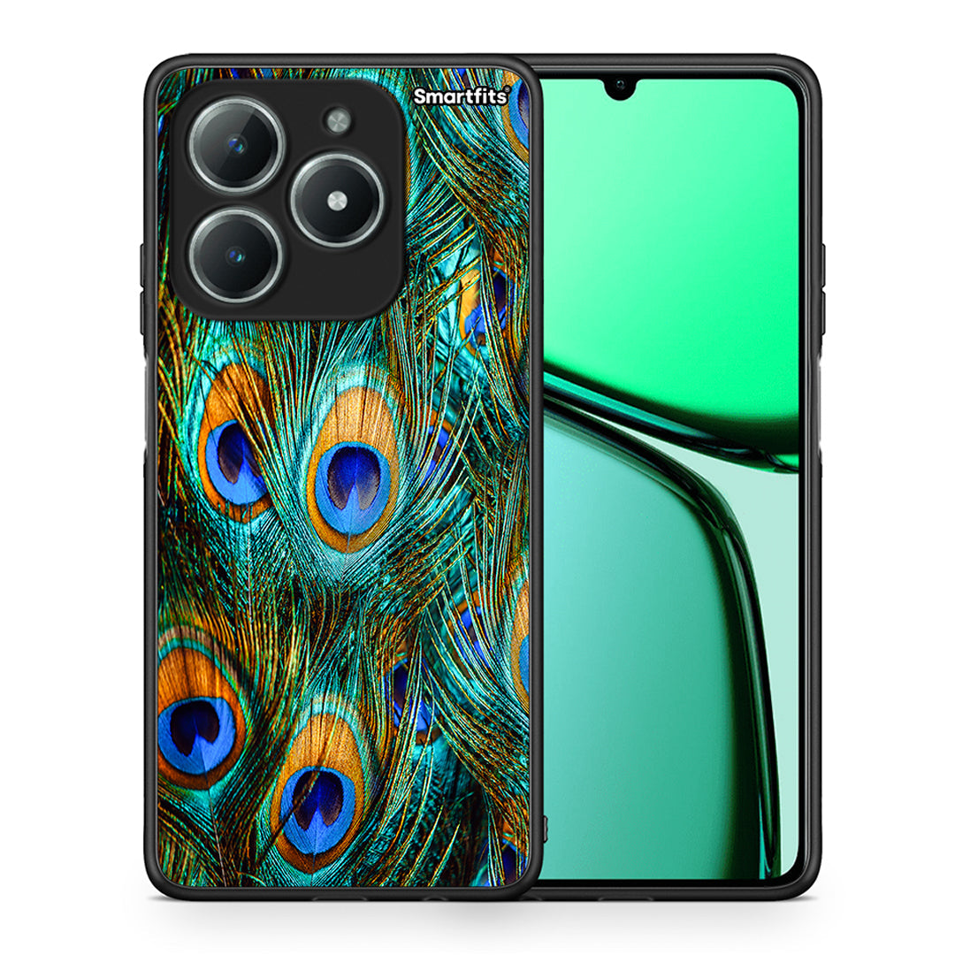 Θήκη Realme C63 4G Real Peacock Feathers από τη Smartfits με σχέδιο στο πίσω μέρος και μαύρο περίβλημα | Realme C63 4G Real Peacock Feathers case with colorful back and black bezels