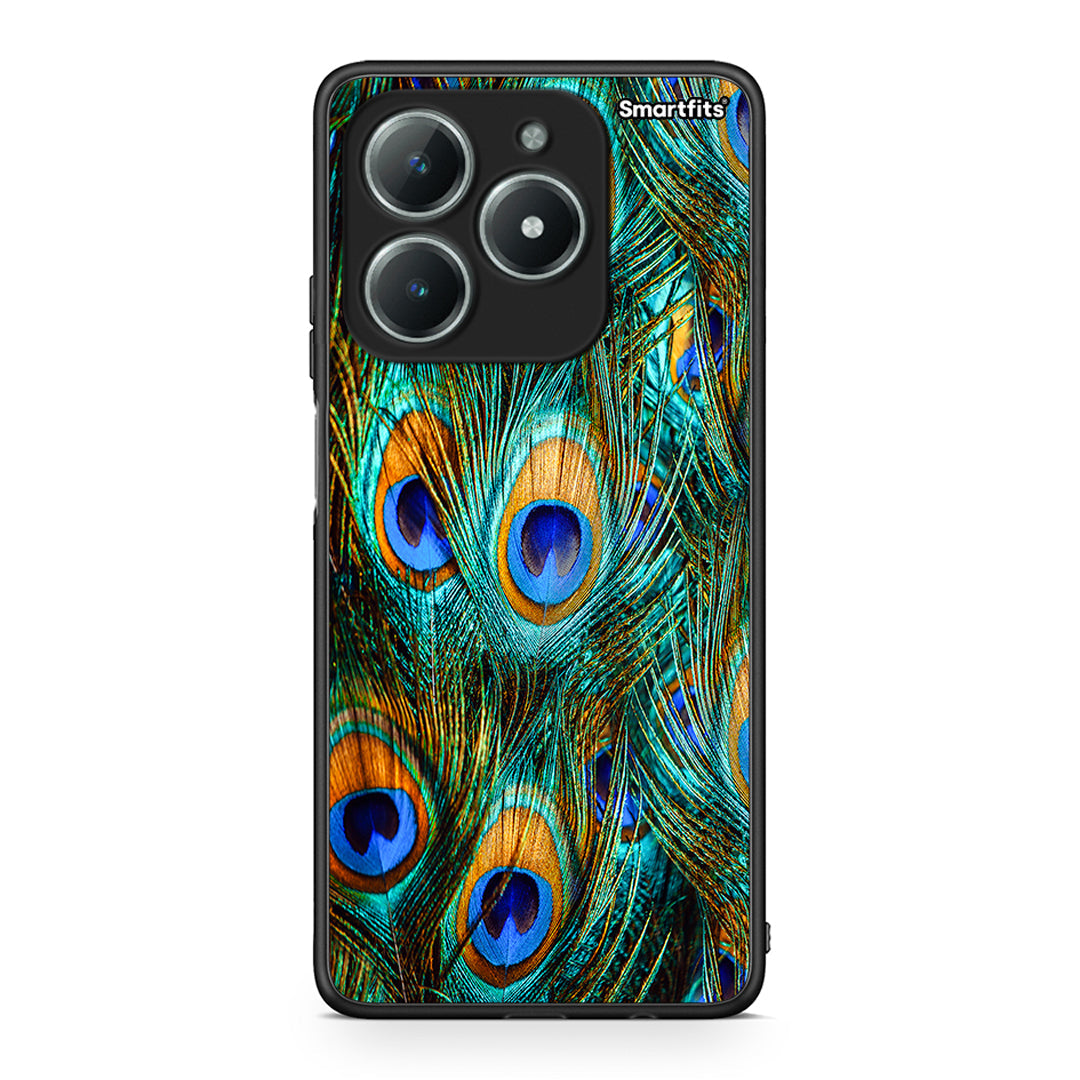 Realme C63 4G Real Peacock Feathers θήκη από τη Smartfits με σχέδιο στο πίσω μέρος και μαύρο περίβλημα | Smartphone case with colorful back and black bezels by Smartfits