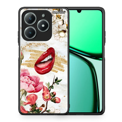 Θήκη Realme C63 4G Red Lips από τη Smartfits με σχέδιο στο πίσω μέρος και μαύρο περίβλημα | Realme C63 4G Red Lips case with colorful back and black bezels