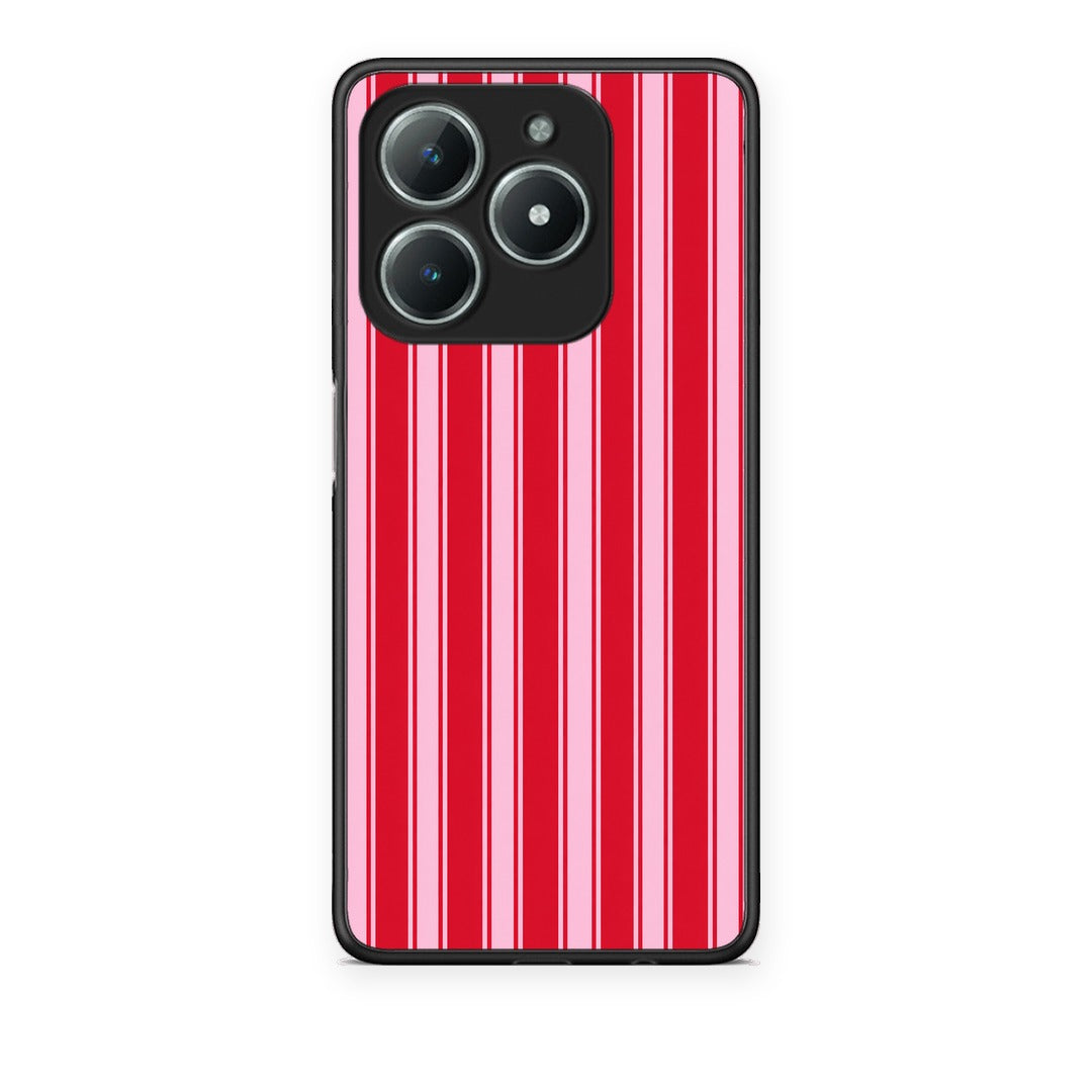 Θήκη Realme C63 4G Red and Pink Vertical Pinstripes από τη Smartfits με σχέδιο στο πίσω μέρος και μαύρο περίβλημα | Realme C63 4G Red and Pink Vertical Pinstripes case with colorful back and black bezels