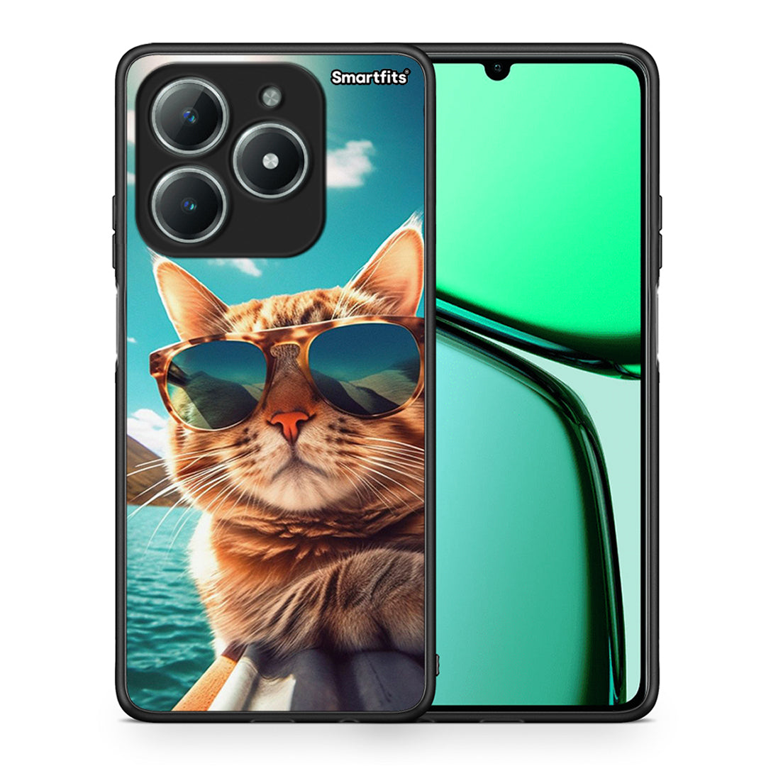 Θήκη Realme C61 Summer Cat από τη Smartfits με σχέδιο στο πίσω μέρος και μαύρο περίβλημα | Realme C61 Summer Cat case with colorful back and black bezels