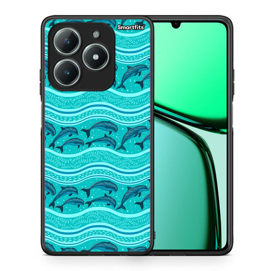 Θήκη Realme C61 Swimming Dolphins από τη Smartfits με σχέδιο στο πίσω μέρος και μαύρο περίβλημα | Realme C61 Swimming Dolphins case with colorful back and black bezels
