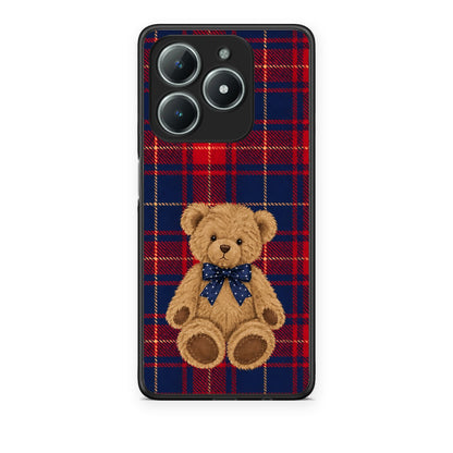 Θήκη Realme C63 4G Teddy Bear on Red and Navy Tartan από τη Smartfits με σχέδιο στο πίσω μέρος και μαύρο περίβλημα | Realme C63 4G Teddy Bear on Red and Navy Tartan case with colorful back and black bezels