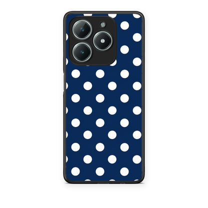 Θήκη Realme C63 4G White Large Polka Dots on Navy από τη Smartfits με σχέδιο στο πίσω μέρος και μαύρο περίβλημα | Realme C63 4G White Large Polka Dots on Navy case with colorful back and black bezels