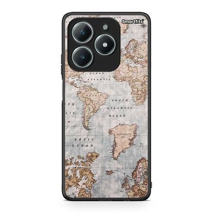 Realme C63 4G World Map Θήκη από τη Smartfits με σχέδιο στο πίσω μέρος και μαύρο περίβλημα | Smartphone case with colorful back and black bezels by Smartfits