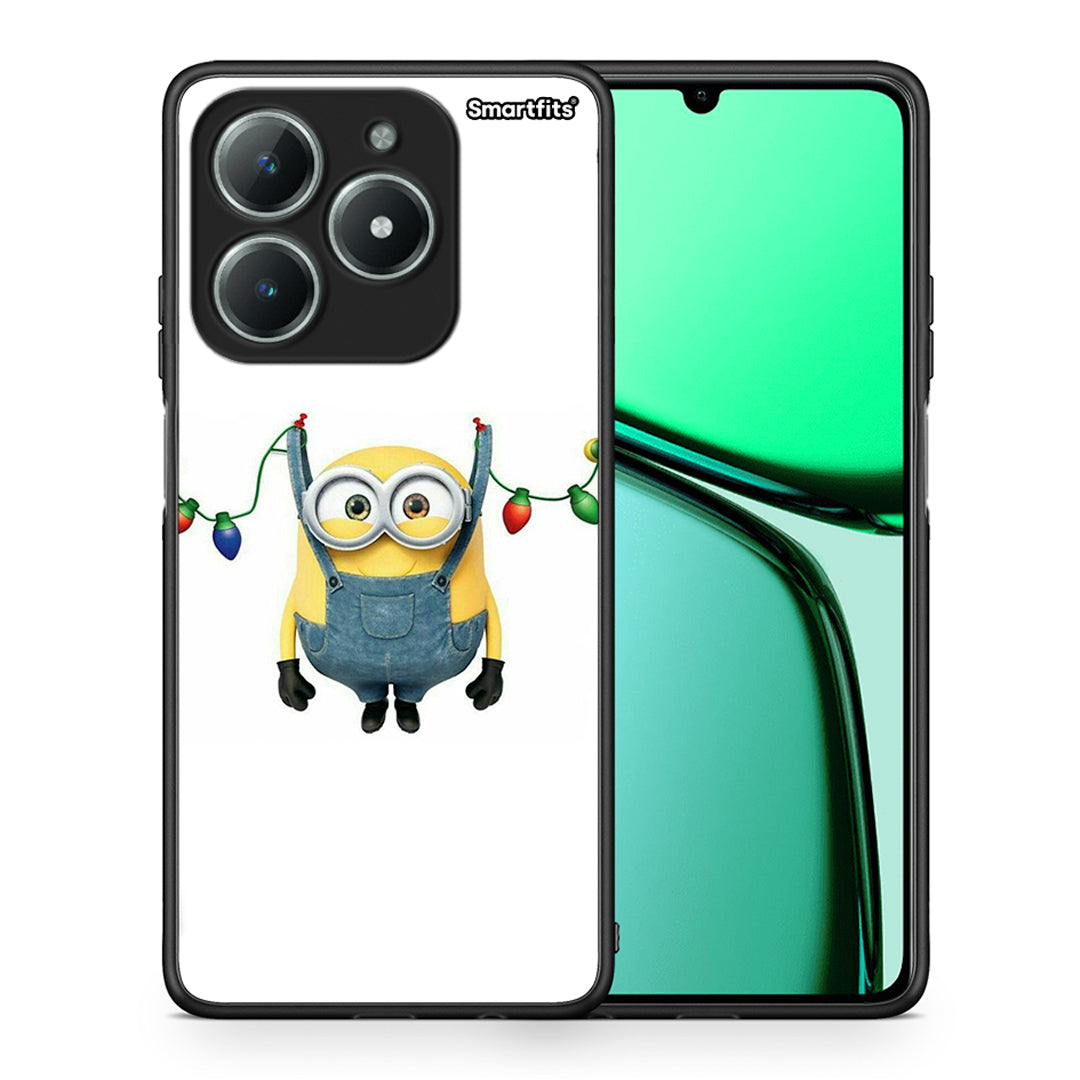 Θήκη Realme C61 Xmas Minion Lights από τη Smartfits με σχέδιο στο πίσω μέρος και μαύρο περίβλημα | Realme C61 Xmas Minion Lights case with colorful back and black bezels