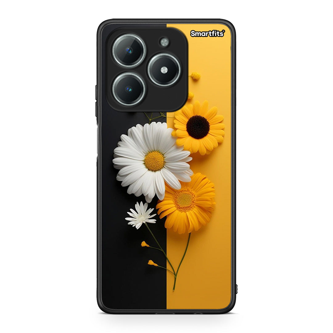 Realme C61 Yellow Daisies θήκη από τη Smartfits με σχέδιο στο πίσω μέρος και μαύρο περίβλημα | Smartphone case with colorful back and black bezels by Smartfits