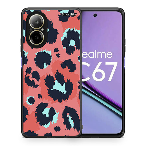Θήκη Realme C67 4G Pink Leopard Animal από τη Smartfits με σχέδιο στο πίσω μέρος και μαύρο περίβλημα | Realme C67 4G Pink Leopard Animal case with colorful back and black bezels