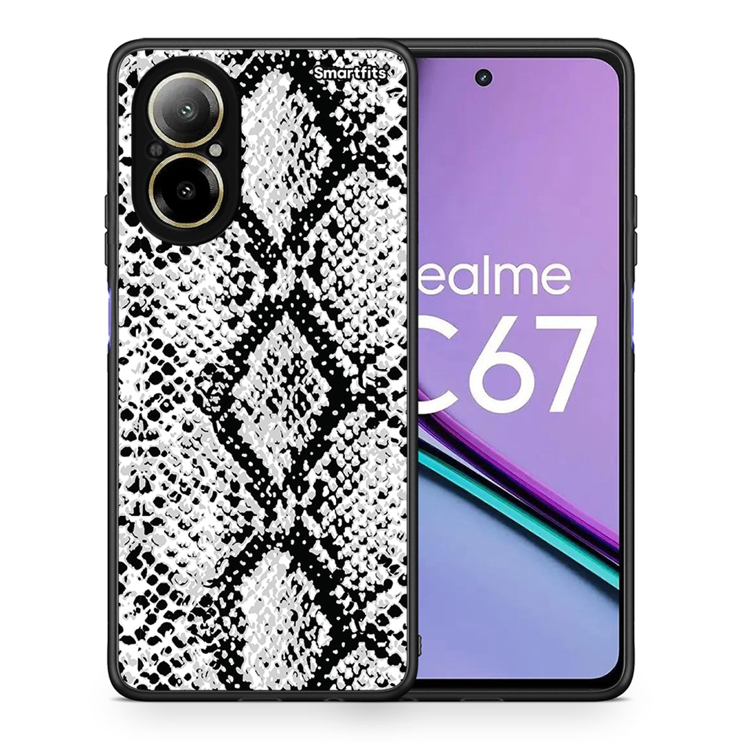 Θήκη Realme C67 4G White Snake Animal από τη Smartfits με σχέδιο στο πίσω μέρος και μαύρο περίβλημα | Realme C67 4G White Snake Animal case with colorful back and black bezels