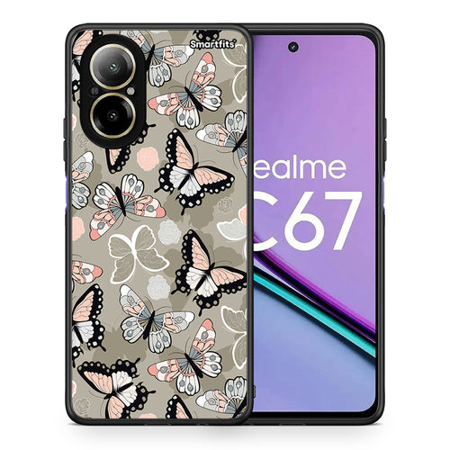 Θήκη Realme C67 4G Butterflies Boho από τη Smartfits με σχέδιο στο πίσω μέρος και μαύρο περίβλημα | Realme C67 4G Butterflies Boho case with colorful back and black bezels