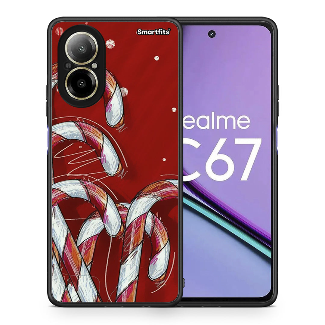 Θήκη Realme C67 4G Candy Cane από τη Smartfits με σχέδιο στο πίσω μέρος και μαύρο περίβλημα | Realme C67 4G Candy Cane case with colorful back and black bezels