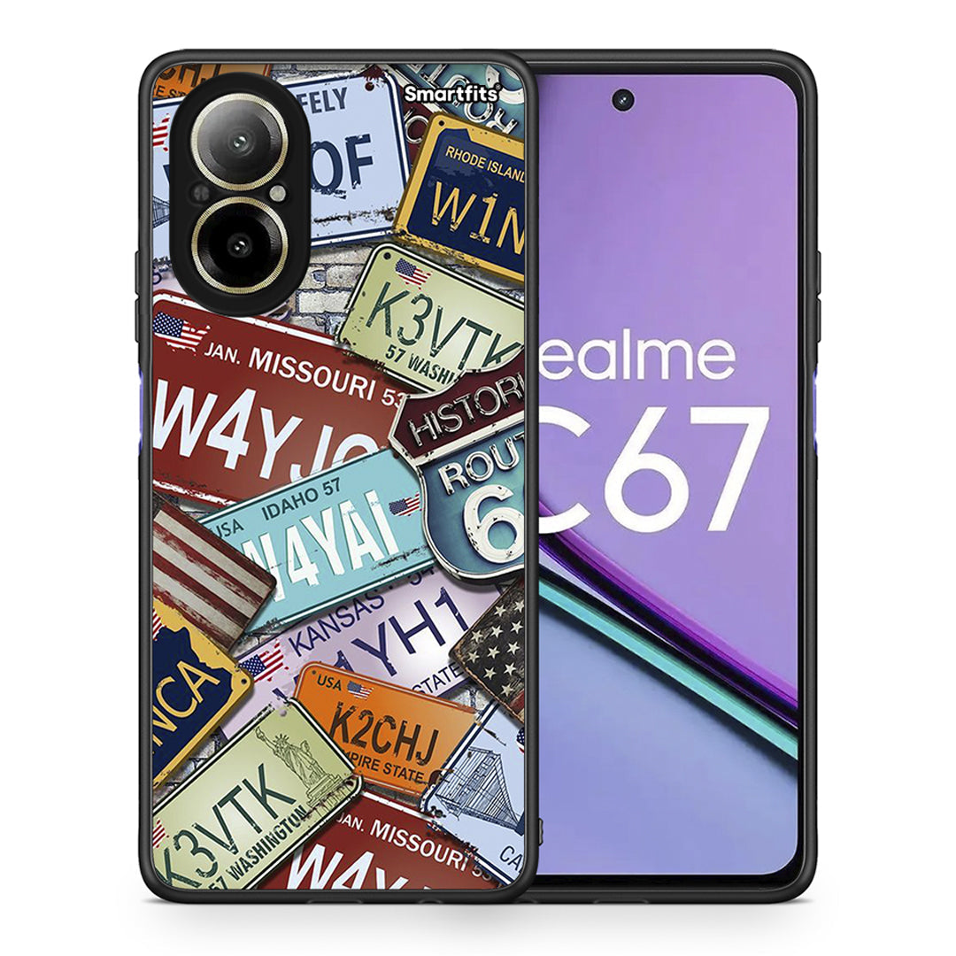 Θήκη Realme C67 4G Car Plates από τη Smartfits με σχέδιο στο πίσω μέρος και μαύρο περίβλημα | Realme C67 4G Car Plates case with colorful back and black bezels