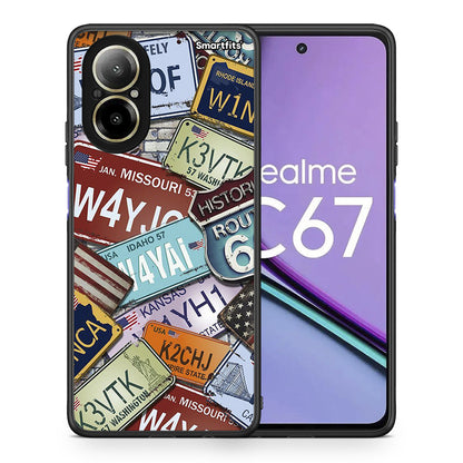 Θήκη Realme C67 4G Car Plates από τη Smartfits με σχέδιο στο πίσω μέρος και μαύρο περίβλημα | Realme C67 4G Car Plates case with colorful back and black bezels