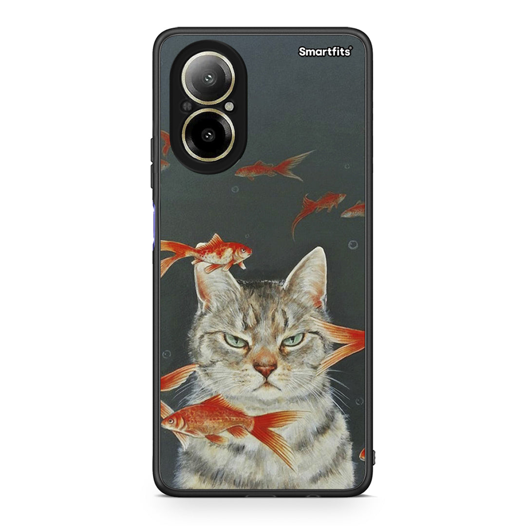 Realme C67 4G Cat Goldfish θήκη από τη Smartfits με σχέδιο στο πίσω μέρος και μαύρο περίβλημα | Smartphone case with colorful back and black bezels by Smartfits