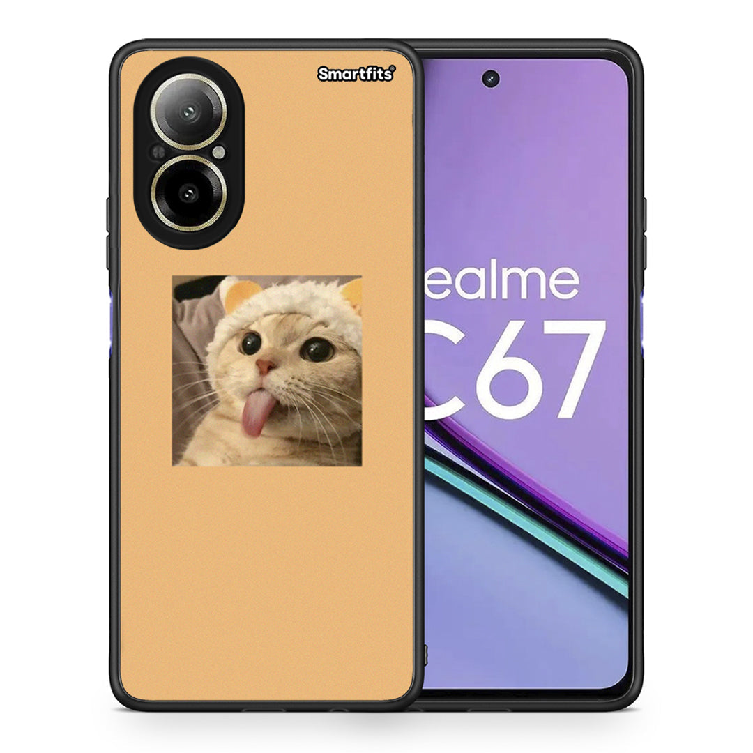 Θήκη Realme C67 4G Cat Tongue από τη Smartfits με σχέδιο στο πίσω μέρος και μαύρο περίβλημα | Realme C67 4G Cat Tongue case with colorful back and black bezels