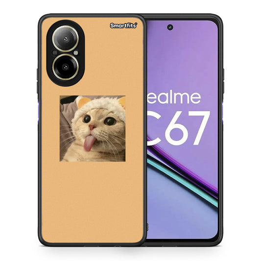 Θήκη Realme C67 4G Cat Tongue από τη Smartfits με σχέδιο στο πίσω μέρος και μαύρο περίβλημα | Realme C67 4G Cat Tongue case with colorful back and black bezels