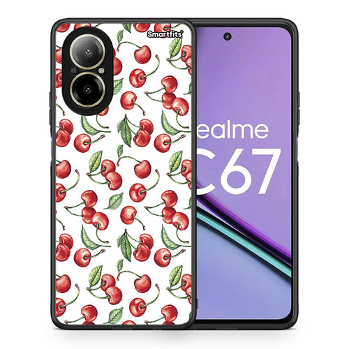 Θήκη Realme C67 4G Cherry Summer από τη Smartfits με σχέδιο στο πίσω μέρος και μαύρο περίβλημα | Realme C67 4G Cherry Summer case with colorful back and black bezels