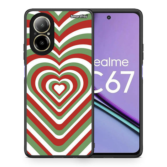 Θήκη Realme C67 4G Christmas Hearts από τη Smartfits με σχέδιο στο πίσω μέρος και μαύρο περίβλημα | Realme C67 4G Christmas Hearts case with colorful back and black bezels