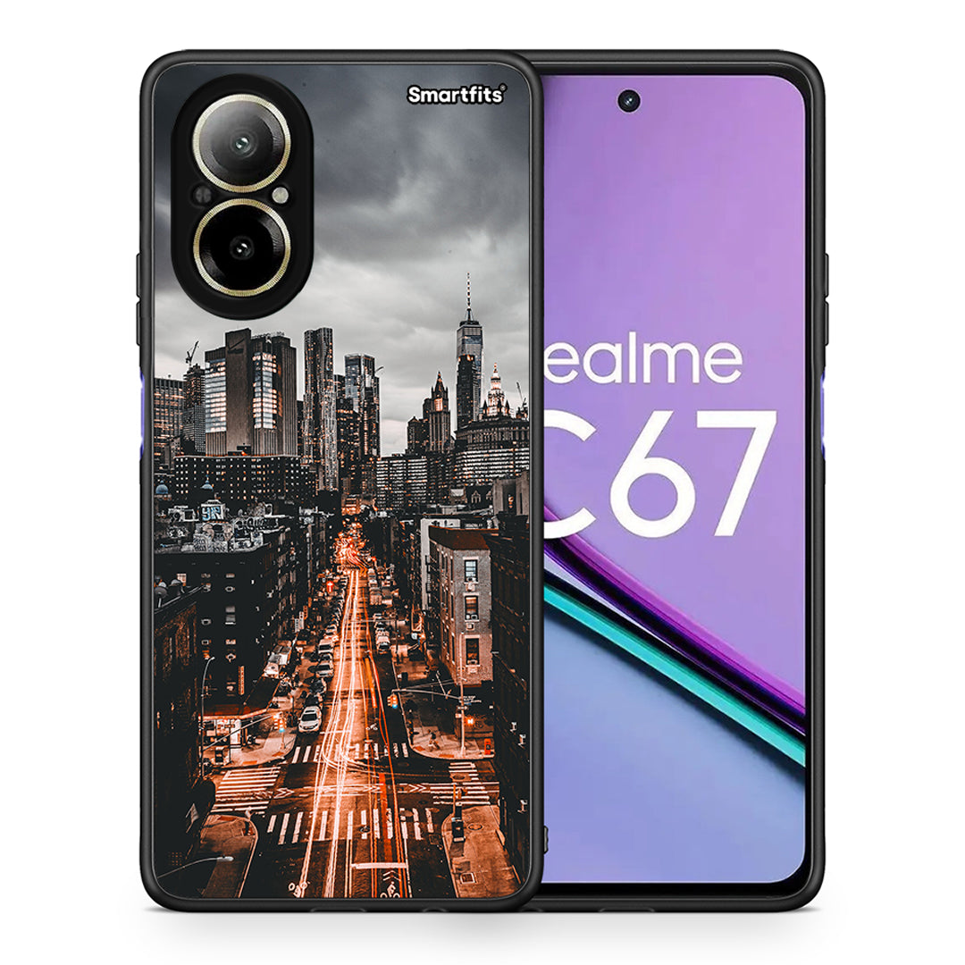 Θήκη Realme C67 4G City Lights από τη Smartfits με σχέδιο στο πίσω μέρος και μαύρο περίβλημα | Realme C67 4G City Lights case with colorful back and black bezels