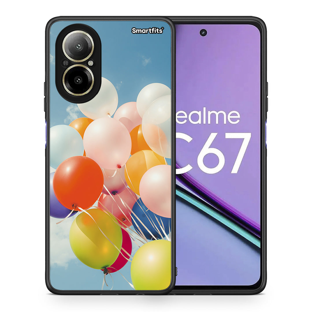 Θήκη Realme C67 4G Colorful Balloons από τη Smartfits με σχέδιο στο πίσω μέρος και μαύρο περίβλημα | Realme C67 4G Colorful Balloons case with colorful back and black bezels