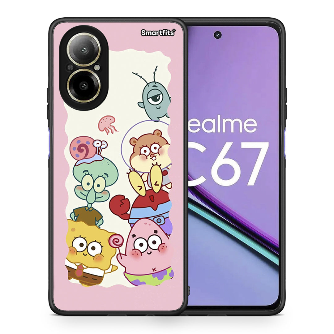 Θήκη Realme C67 4G Cute Companion από τη Smartfits με σχέδιο στο πίσω μέρος και μαύρο περίβλημα | Realme C67 4G Cute Companion case with colorful back and black bezels