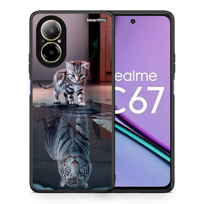 Θήκη Realme C67 4G Tiger Cute από τη Smartfits με σχέδιο στο πίσω μέρος και μαύρο περίβλημα | Realme C67 4G Tiger Cute case with colorful back and black bezels