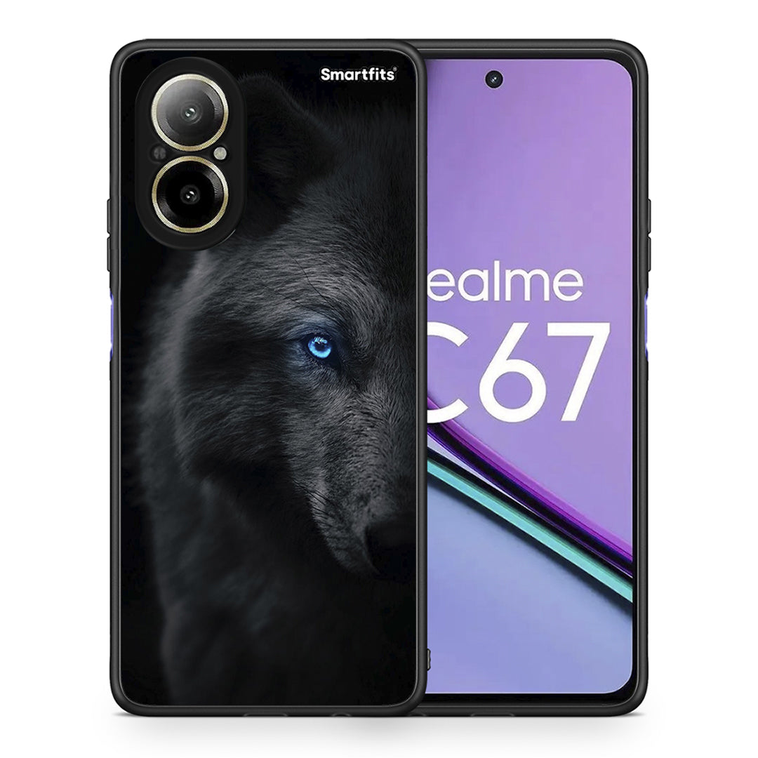 Θήκη Realme C67 4G Dark Wolf από τη Smartfits με σχέδιο στο πίσω μέρος και μαύρο περίβλημα | Realme C67 4G Dark Wolf case with colorful back and black bezels