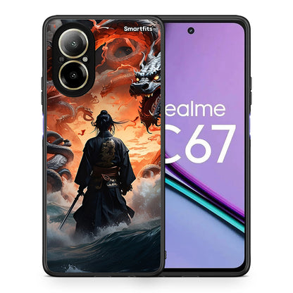 Θήκη Realme C67 4G Dragons Fight από τη Smartfits με σχέδιο στο πίσω μέρος και μαύρο περίβλημα | Realme C67 4G Dragons Fight case with colorful back and black bezels