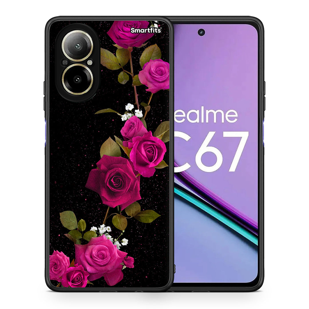 Θήκη Realme C67 4G Red Roses Flower από τη Smartfits με σχέδιο στο πίσω μέρος και μαύρο περίβλημα | Realme C67 4G Red Roses Flower case with colorful back and black bezels