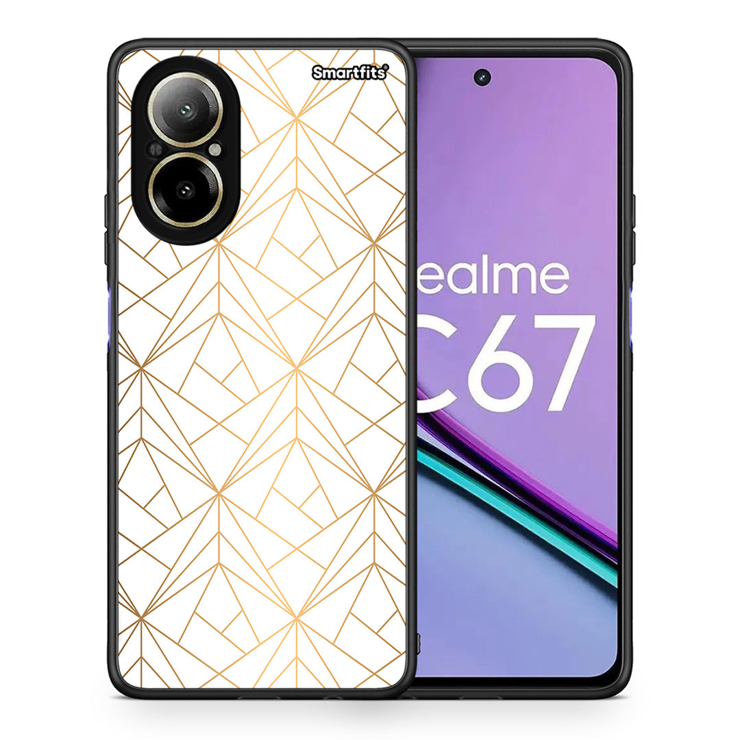 Θήκη Realme C67 4G Luxury White Geometric από τη Smartfits με σχέδιο στο πίσω μέρος και μαύρο περίβλημα | Realme C67 4G Luxury White Geometric case with colorful back and black bezels