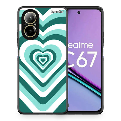 Θήκη Realme C67 4G Green Hearts από τη Smartfits με σχέδιο στο πίσω μέρος και μαύρο περίβλημα | Realme C67 4G Green Hearts case with colorful back and black bezels