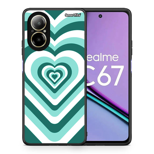 Θήκη Realme C67 4G Green Hearts από τη Smartfits με σχέδιο στο πίσω μέρος και μαύρο περίβλημα | Realme C67 4G Green Hearts case with colorful back and black bezels
