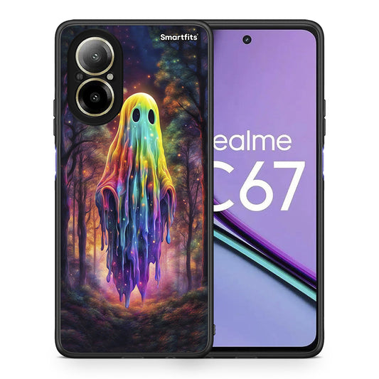 Θήκη Realme C67 4G Halloween Ghost από τη Smartfits με σχέδιο στο πίσω μέρος και μαύρο περίβλημα | Realme C67 4G Halloween Ghost case with colorful back and black bezels