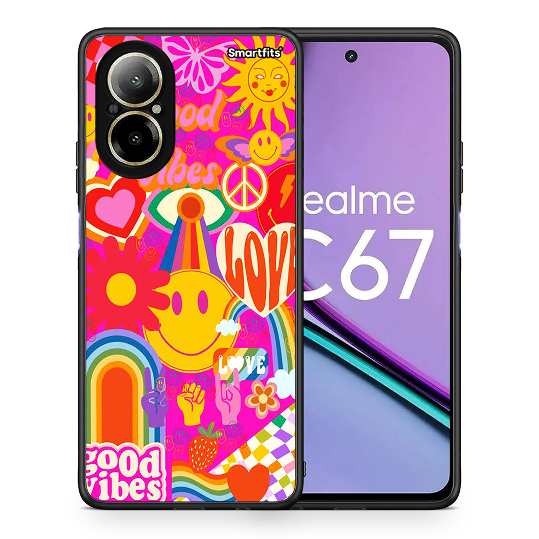 Θήκη Realme C67 4G Hippie Love από τη Smartfits με σχέδιο στο πίσω μέρος και μαύρο περίβλημα | Realme C67 4G Hippie Love case with colorful back and black bezels