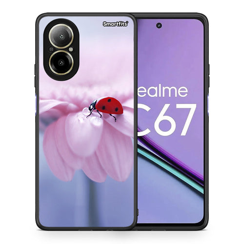 Θήκη Realme C67 4G Ladybug Flower από τη Smartfits με σχέδιο στο πίσω μέρος και μαύρο περίβλημα | Realme C67 4G Ladybug Flower case with colorful back and black bezels