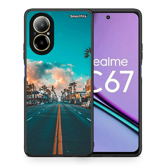 Θήκη Realme C67 4G City Landscape από τη Smartfits με σχέδιο στο πίσω μέρος και μαύρο περίβλημα | Realme C67 4G City Landscape case with colorful back and black bezels
