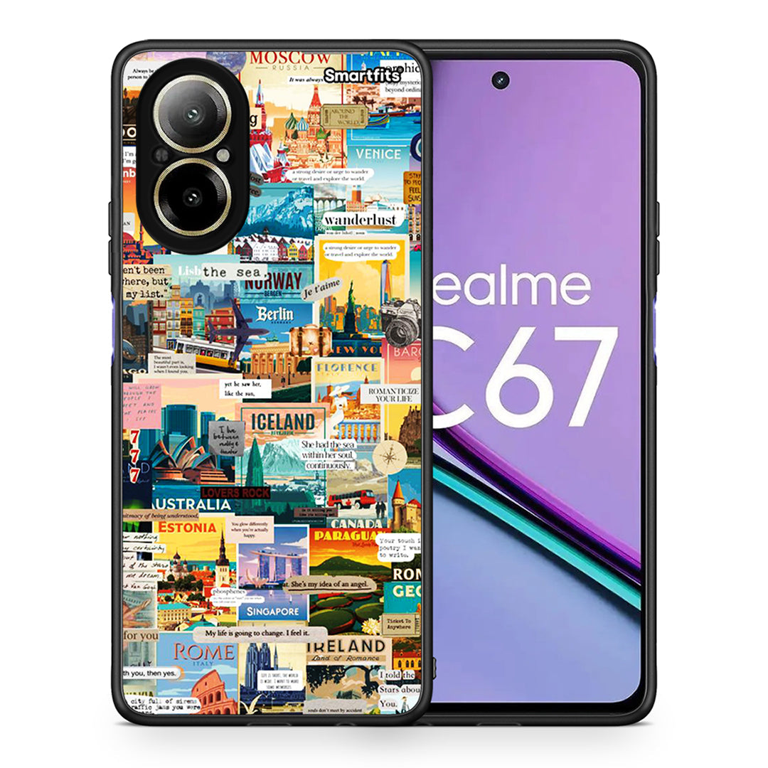 Θήκη Realme C67 4G Live To Travel από τη Smartfits με σχέδιο στο πίσω μέρος και μαύρο περίβλημα | Realme C67 4G Live To Travel case with colorful back and black bezels