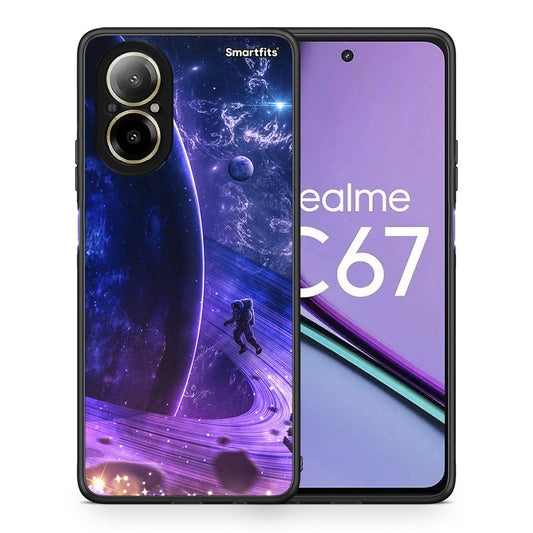 Θήκη Realme C67 4G Lost Astronaut από τη Smartfits με σχέδιο στο πίσω μέρος και μαύρο περίβλημα | Realme C67 4G Lost Astronaut case with colorful back and black bezels